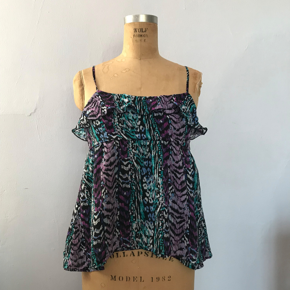 Patterned Empire Tank with Ruffle